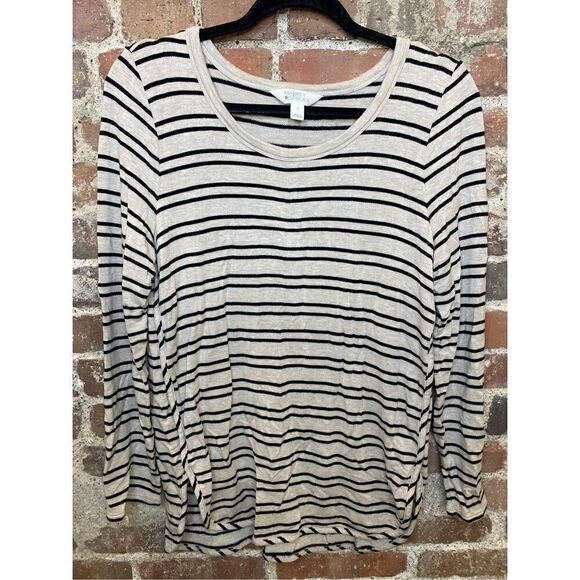 Market & Spruce Tops - Market & Spruce Beige/Black Striped Soft Knit long Sleeve Tshirt Women’s Size La
